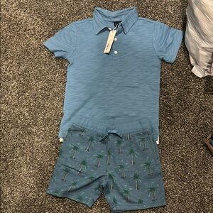 Boys Janie and Jack Teal Polo and Palm Print Shorts